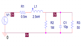 基本等效電路，用于模擬負(fù)載為50歐姆的互連阻抗